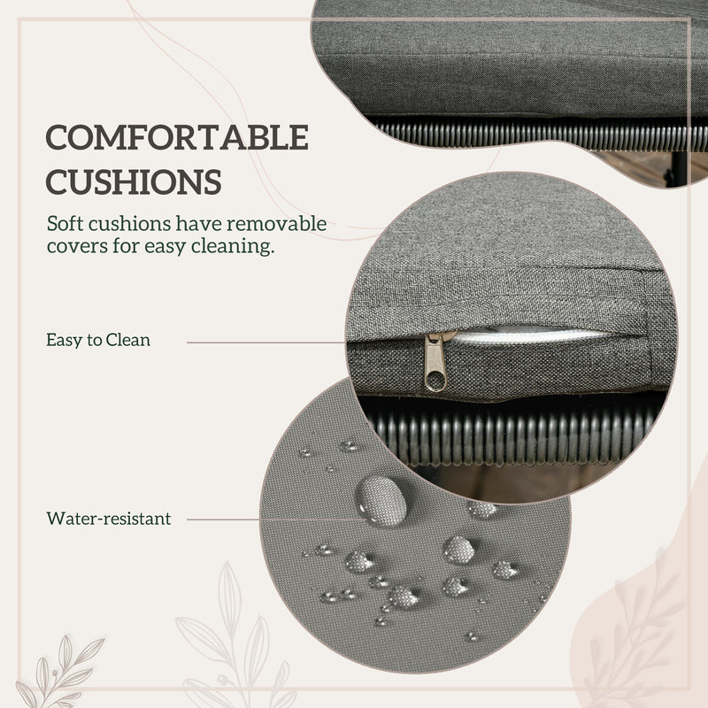 4 Seater Rattan Cube Garden Dining Set With Cushions and Wood Grain Table by Outsunny