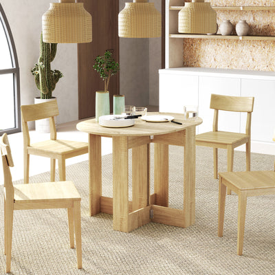 Round Folding Drop Leaf Dining Table for Small Kitchens or Dining Rooms Space Saving Oak