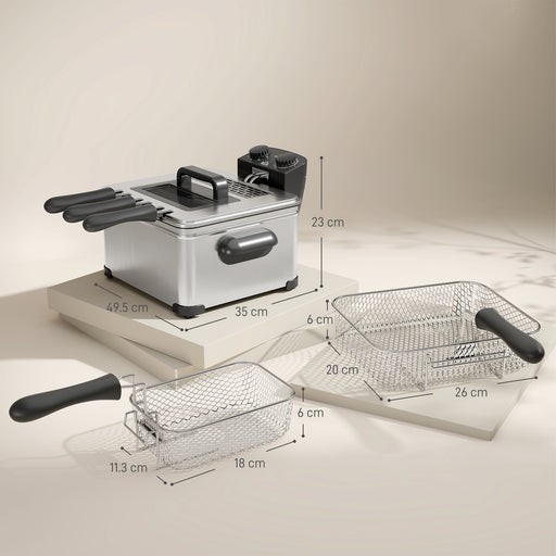 5 Litre Stainless Steel Deep Fat Fryer 2000W With Timer For Chips And Fried Chicken
