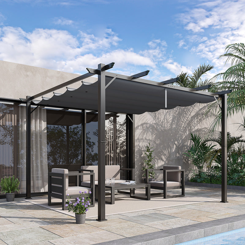 Grey 3x3m Aluminium Gazebo with Retractable Roof for Garden by Outsunny