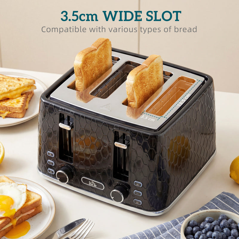 4 Slice Toaster and 17L Rapid Boil Kettle Set With Strix Control For Kitchen Use Black AOSOM