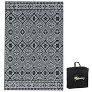 Reversible Black and Grey Outdoor Rug 182 x 274cm with Carry Bag for Garden or Camping