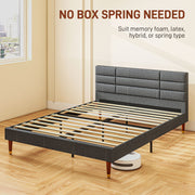 Upholstered King Size Bed Frame with Padded Headboard and Slatted Base Grey