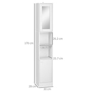 Tall Freestanding Bathroom Cabinet With Mirror and Adjustable Shelves, White