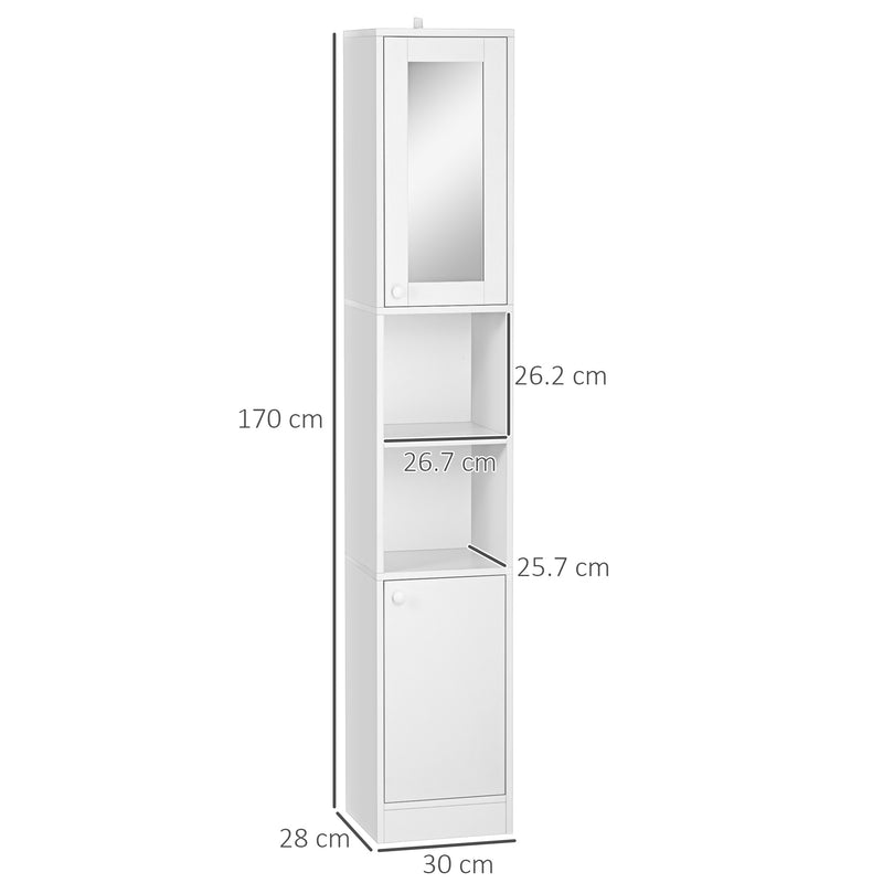 Tall Freestanding Bathroom Cabinet With Mirror and Adjustable Shelves, White