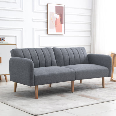 3 Seater Linen Sofa Bed With Adjustable Split Backrest For Lounge Or Guest Room Grey