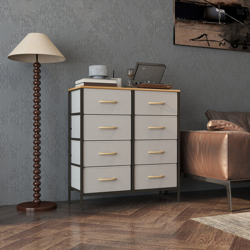 Cream White 8 Drawer Fabric Chest of Drawers with Wooden Top for Bedroom and Nursery by HOMCOM