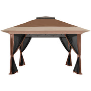 Brown 3.6 x 3.6m Pop Up Garden Gazebo with Mesh Sides for Outdoor Events by Outsunny