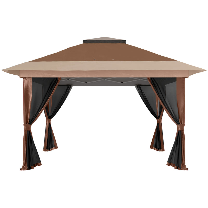 Brown 3.6 x 3.6m Pop Up Garden Gazebo with Mesh Sides for Outdoor Events by Outsunny