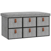 Shoe Storage Bench with Cushioned Seat and 6 Drawers for Hallway or Bedroom Light Grey