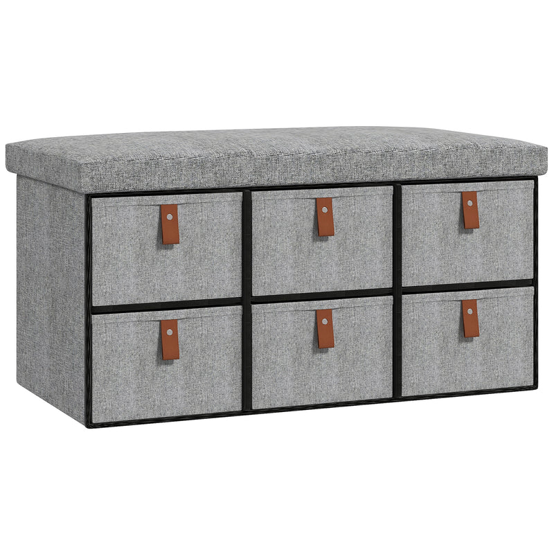 Shoe Storage Bench with Cushioned Seat and 6 Drawers for Hallway or Bedroom Light Grey