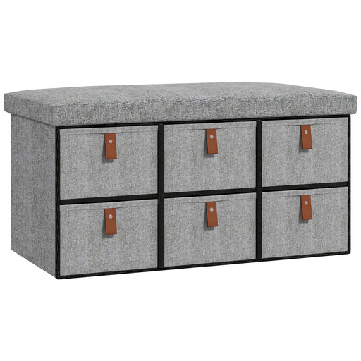 Shoe Storage Bench with Cushioned Seat and 6 Drawers for Hallway or Bedroom Light Grey