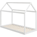 Single Wooden House Bed Frame for Kids with Slatted Base Fits 90 x 190 cm Mattress White