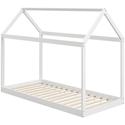 Single Wooden House Bed Frame for Kids with Slatted Base Fits 90 x 190 cm Mattress White