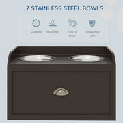 Stainless Steel Raised Dog Bowls With 21L Storage Drawer For Large Breeds, Brown