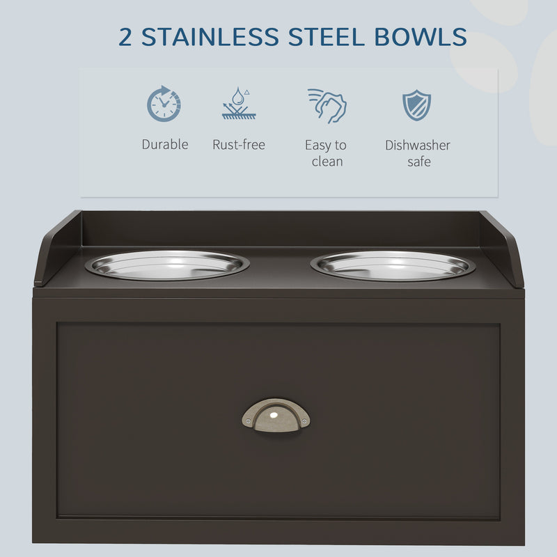 Stainless Steel Raised Dog Bowls With 21L Storage Drawer For Large Breeds, Brown