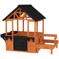 Wooden Outdoor Playhouse With Benches and Snack Bar for Creative Kids Role Play Light Brown Aiyaplay