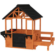 Wooden Outdoor Playhouse With Benches and Snack Bar for Creative Kids Role Play Light Brown Aiyaplay