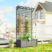 Wooden Raised Garden Planter With Trellis For Climbing Plants And Herbs Dark Grey Outsunny