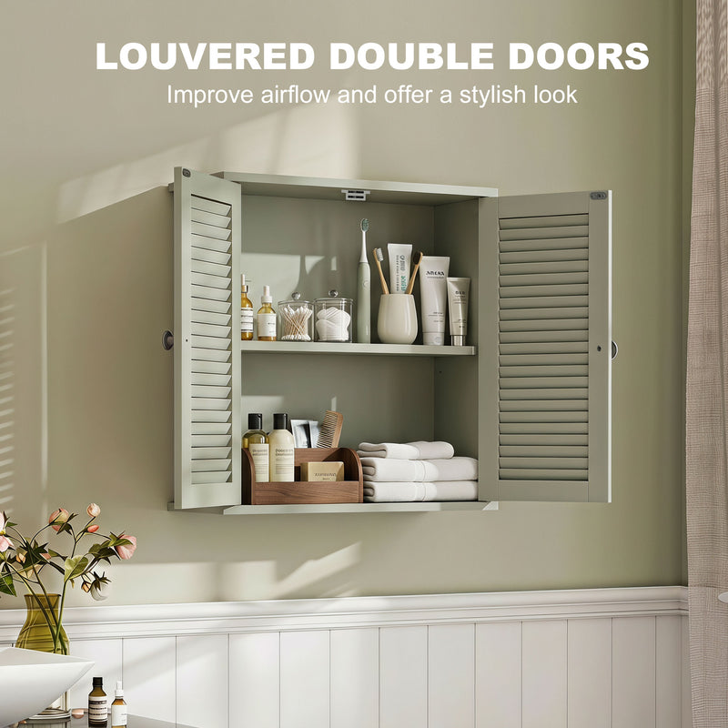 Bathroom Wall Cabinet with Adjustable Shelf for Dry Organised Storage, Louvered Doors
