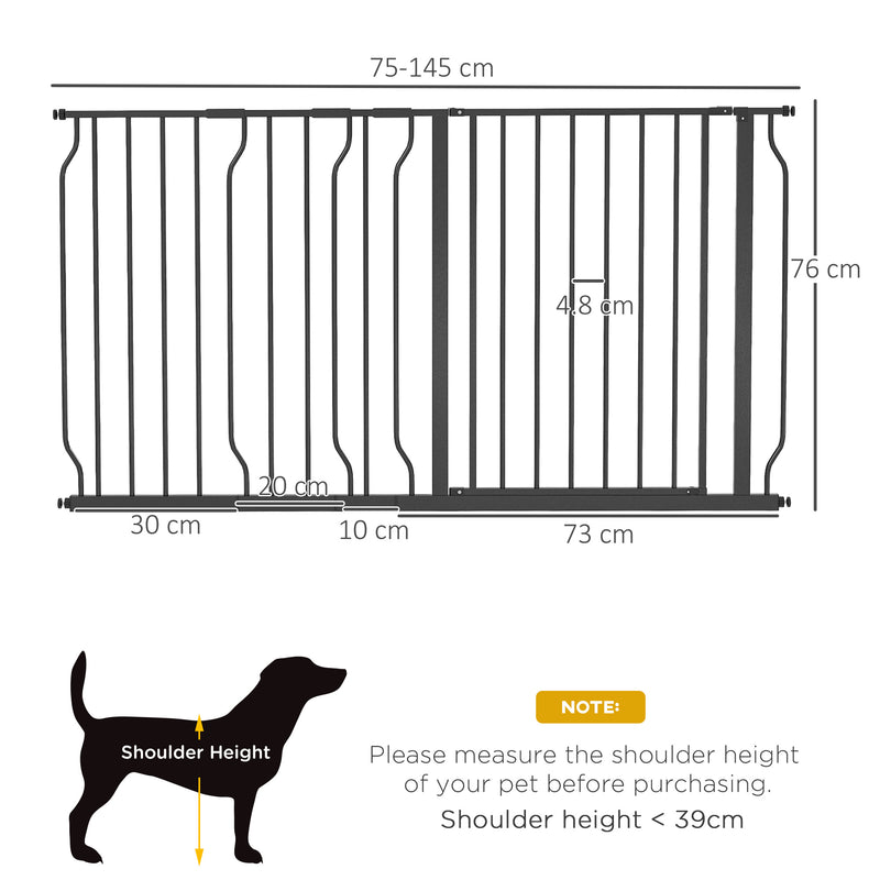 Extra Wide Dog Safety Gate with Walk Through Door for Stairs and Hallways Black