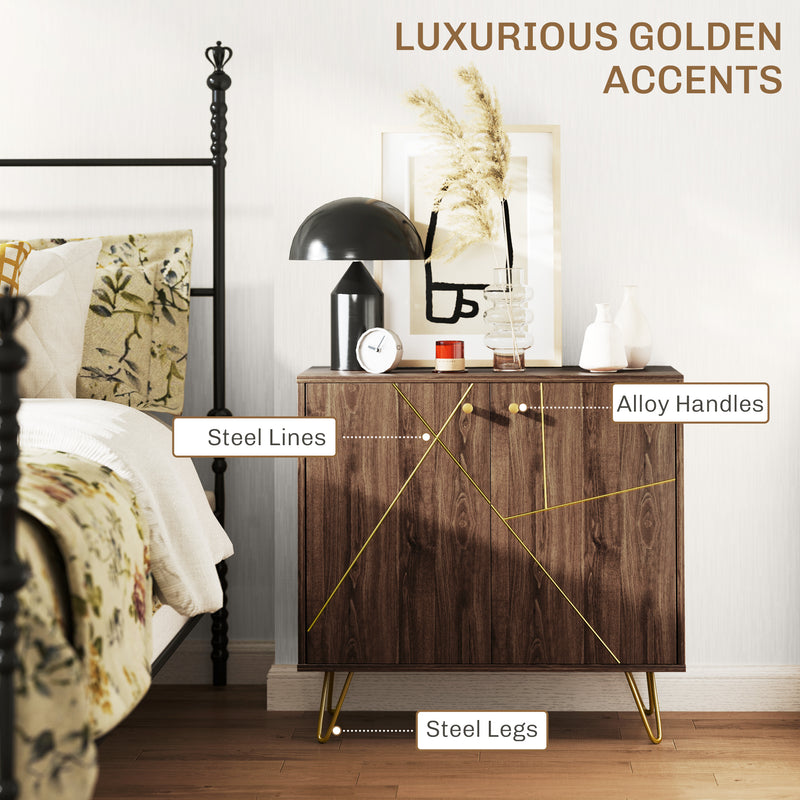 Brown Sideboard Storage Cabinet with Adjustable Shelf and Gold Hairpin Legs by HOMCOM