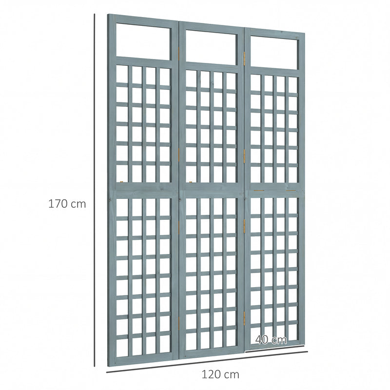 Grey Wooden Folding Garden Privacy Screen with Trellis for Outdoor Spaces Outsunny