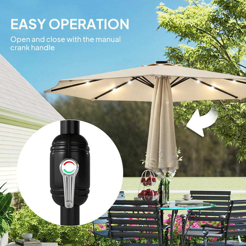 Patio Umbrella With Lights Adjustable Shade for Day and Night Use, Beige (Free Rain Cover)