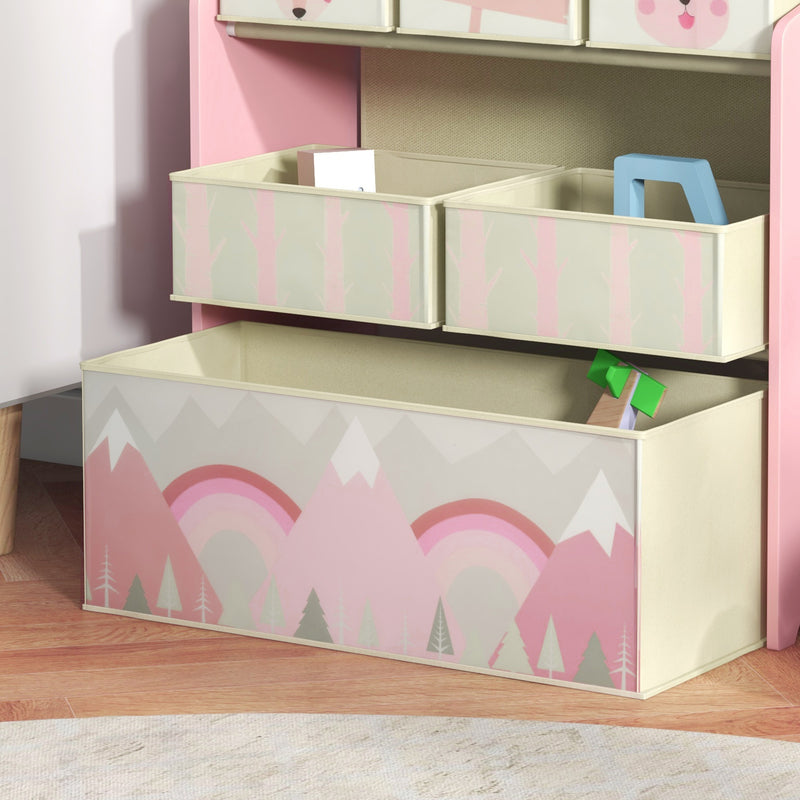 Kids Storage Unit with 6 Fabric Bins Ideal for Bedrooms and Playrooms, Pink