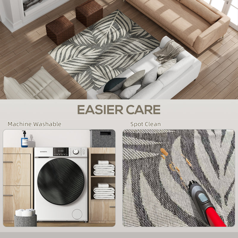 Machine Washable Indoor Outdoor Rug UV Resistant for Patio Garden or Kitchen, Grey