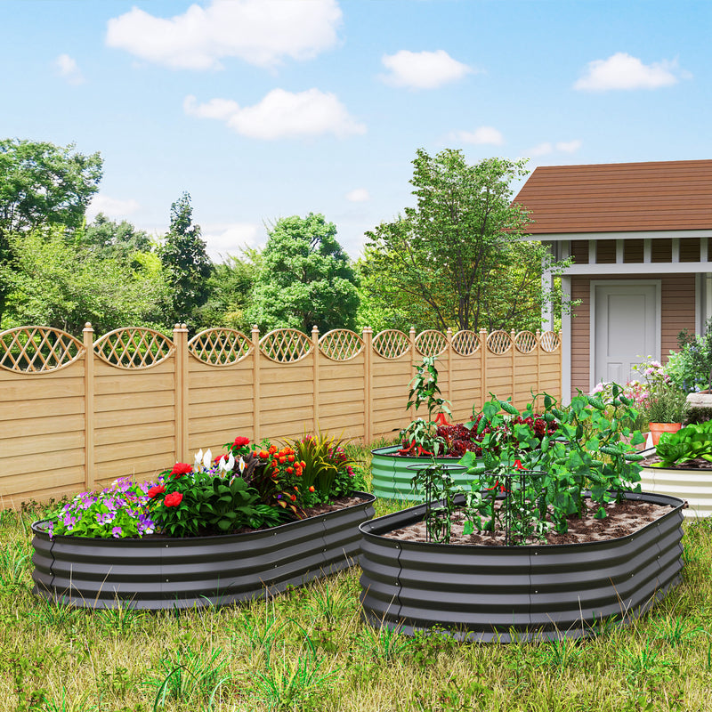 Set of Two Dark Grey Steel Garden Planters 181 x 93cm by Outsunny