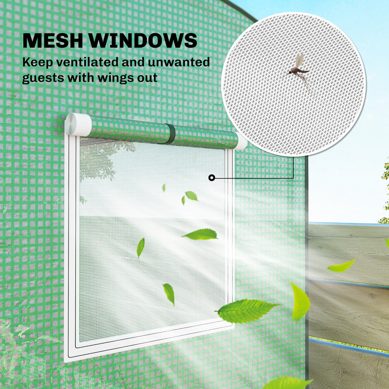 Garden Greenhouse for Year Round Plant Protection with Roll Up Door and Mesh Windows Green Outsunny
