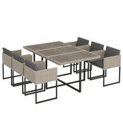 7-Piece Rattan Garden Dining Set with 6 Cushioned Chairs and Large Dining Table — Grey or Brown Outsunny