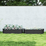 Set of 2 Dark Grey Galvanised Metal Raised Garden Beds for Flowers Herbs and Succulents