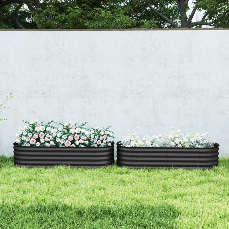 Set of 2 Dark Grey Galvanised Metal Raised Garden Beds for Flowers Herbs and Succulents