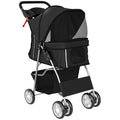 Foldable Pet Stroller With 360 Degree Swivel Wheels And Reflective Strips, Black AOSOM