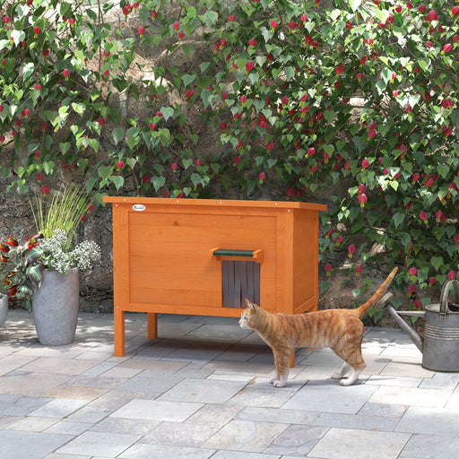 Wooden Insulated Outdoor Cat House with Removable Floor and Open Roof for All Seasons, Orange