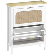 Shoe Storage Cabinet for Narrow Hallways with 2 Flip Drawers and Adjustable Shelves White Oak 80 x 24 x 95.5 cm Homcom