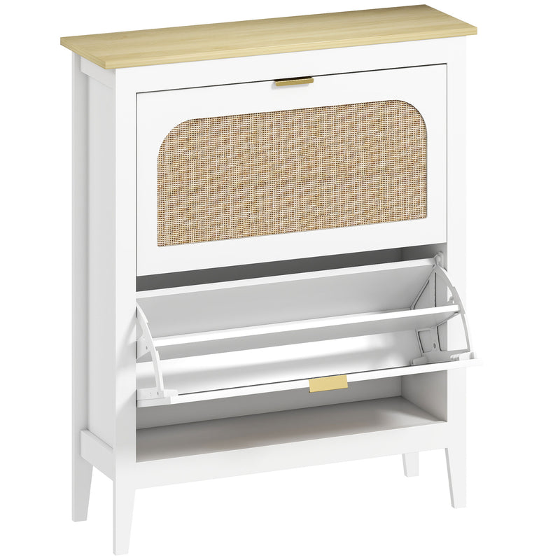 Shoe Storage Cabinet for Narrow Hallways with 2 Flip Drawers and Adjustable Shelves White Oak 80 x 24 x 95.5 cm Homcom