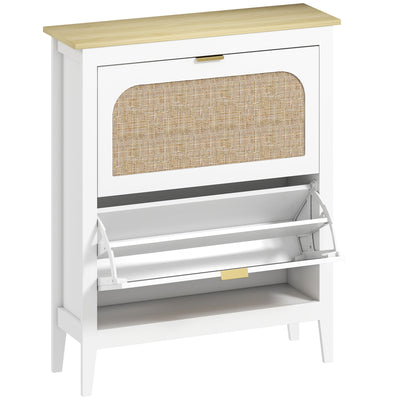 Shoe Storage Cabinet for Narrow Hallways with 2 Flip Drawers and Adjustable Shelves White Oak 80 x 24 x 95.5 cm Homcom