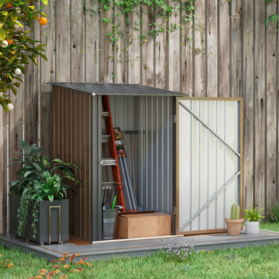 Brown and Grey Lean To Steel Garden Storage Cabinet 3.3 x 3.4ft With Lockable Door for Secure Storage