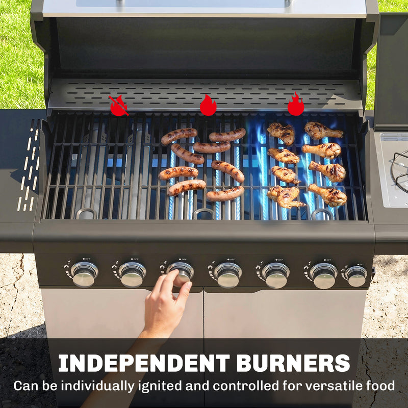 6 Burner Gas BBQ Grill With Side Burner for Easy Outdoor Cooking and Entertaining in the Garden Silver Tone Outsunny
