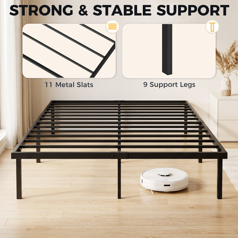 Black King Size Metal Bed Frame with Quiet Support and Underbed Storage