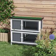 Two Tier Wooden Rabbit Hutch With Slide Out Tray For Outdoor Use, Grey