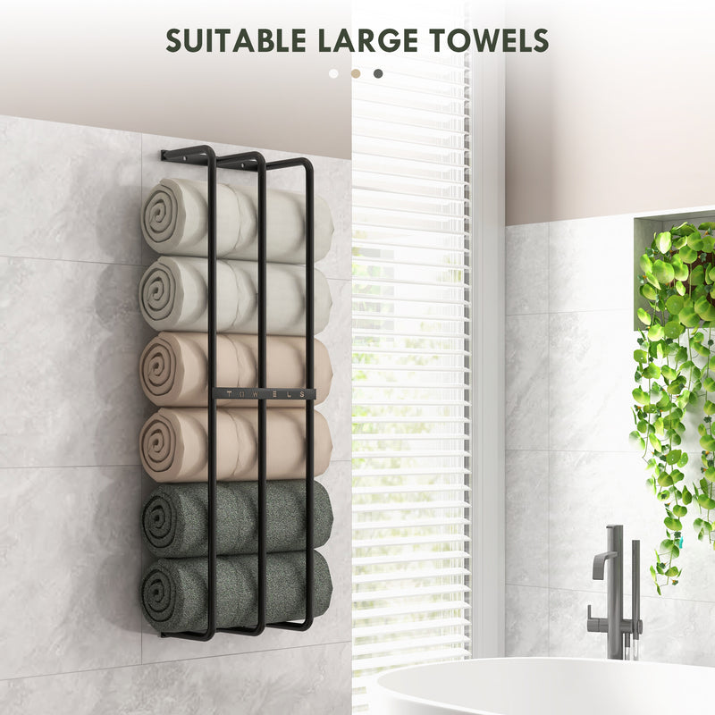 Wall Mounted Metal Towel Rack With Six Rails For Bathroom Storage, Black AOSOM