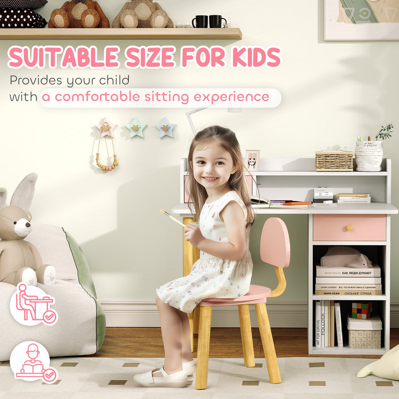 Pink Kids Study Desk and Chair Set with Hutch Storage Drawer and Shelves by AIYAPLAY