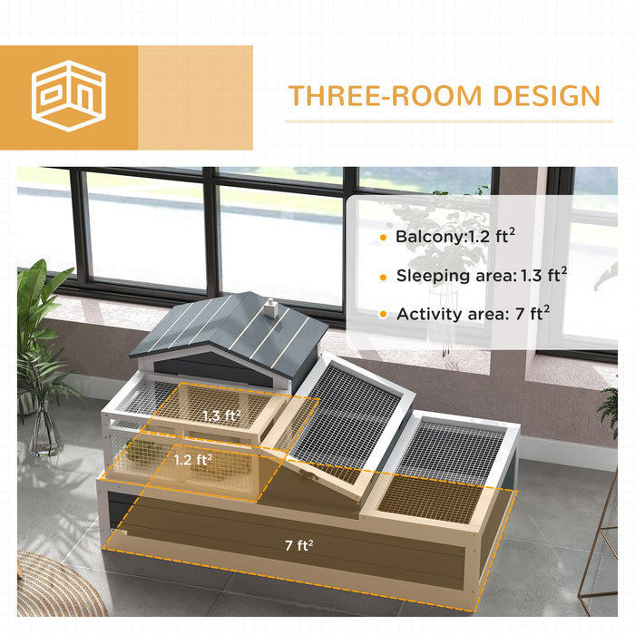 Grey Wooden Tortoise House 3 Room 2 Storey with Ladder and Openable Roof by PawHut
