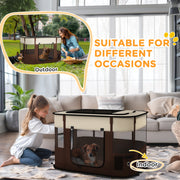 Foldable Dog Playpen with Storage Bag and Ground Stakes for Indoor Outdoor Use Brown