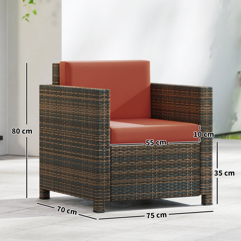 Rattan Garden Armchair With Cushion For Outdoor Relaxing Patio Seating Mixed Brown Orange Outsunny