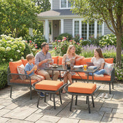 Modular Garden Sofa Set with Table and Stools for Flexible Outdoor Seating, Charcoal Grey With Orange Cushions Outsunny